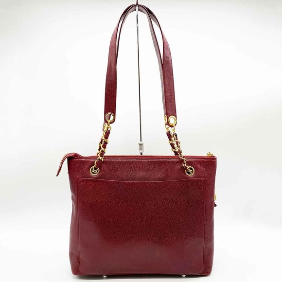 Chanel Shoulder Red Skin Bag Gold Caviar Hardware Chain - Picture 1 of 10